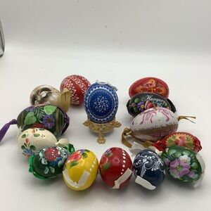 Fourteen Colorful Hand-Painted Decorative Eggs